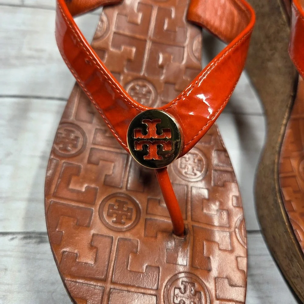 Tory Burch Thora Wedge Sandals Thong Cork Platform Women 7.5 Orange